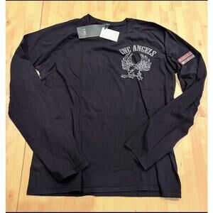 VTG CNC Angels LS Size 2XL Black White Embroidered Eagle & Patches 100% Cotton